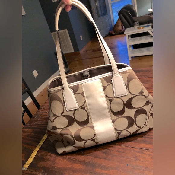 Coach | Bags | Coach Signature Stripe Kisslock Carryall | Poshmark